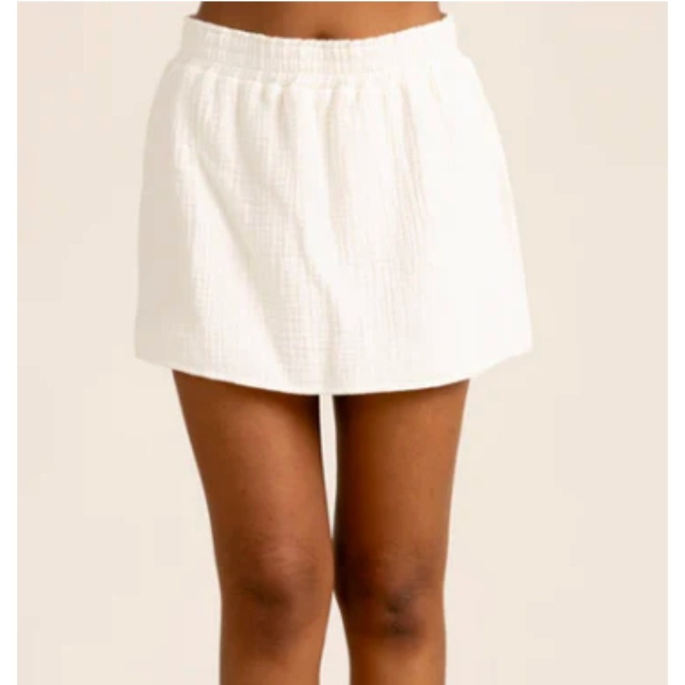 S'EDGE Women's‎ Leslie Gauze Cotton Elastic Waist Mini Shorts Skort in Bone NWT